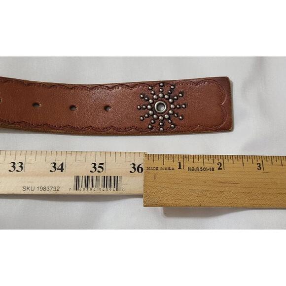 Vtg Western Genuine Leather Studded Sunburst Belt Womens Sz Medium Brown Cowgirl main image 6